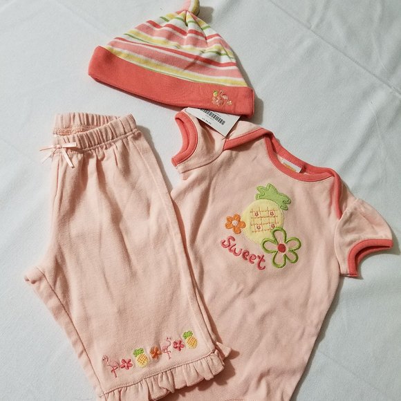 Gymboree Vintage Tropical 3-6 Month Bodysuit, Hat. 0-3 Month Pants NWT Outfit - Picture 7 of 7